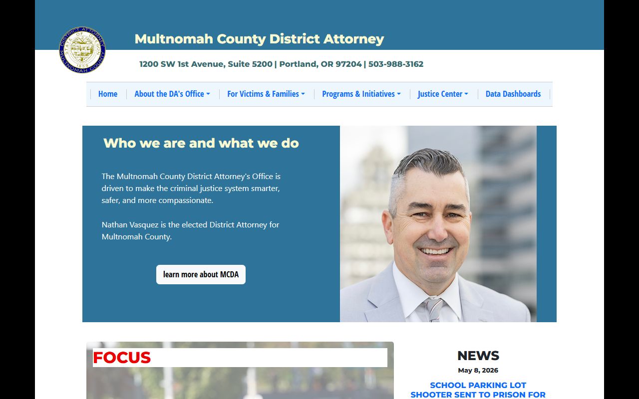 Multnomah County District Attorney page tied to court records