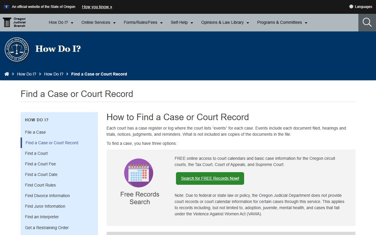 Find a Multnomah County Court case or court record page from the Oregon Judicial Department