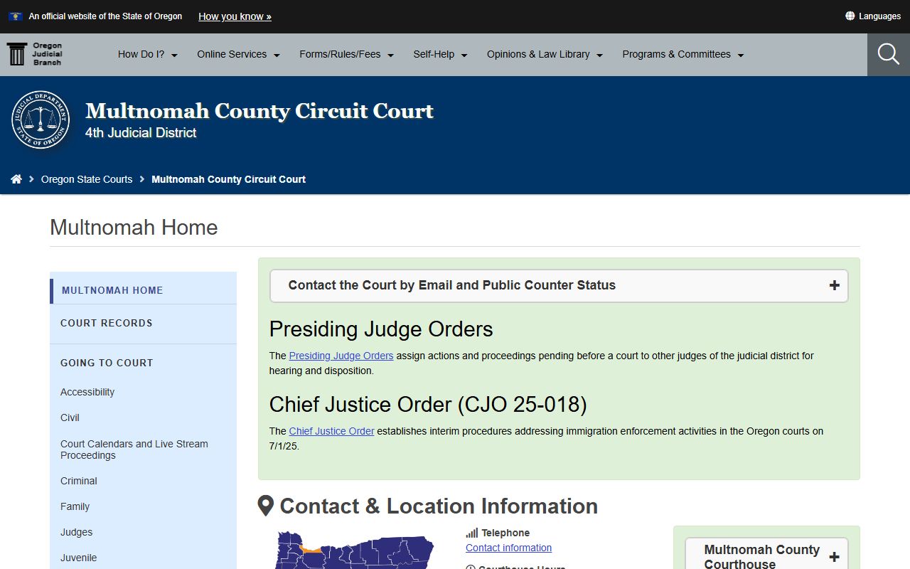 Multnomah County Court Circuit Court official landing page