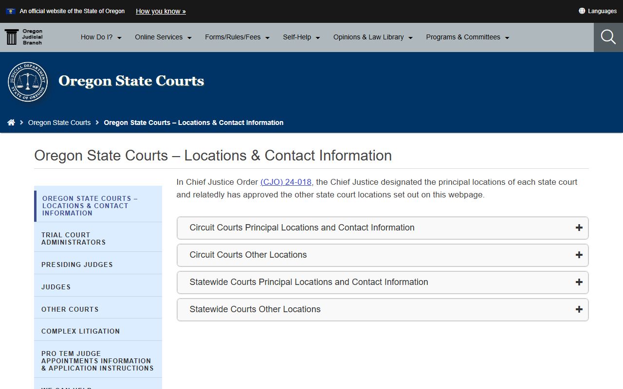 Oregon Judicial Department court locations page for Multnomah County dockets