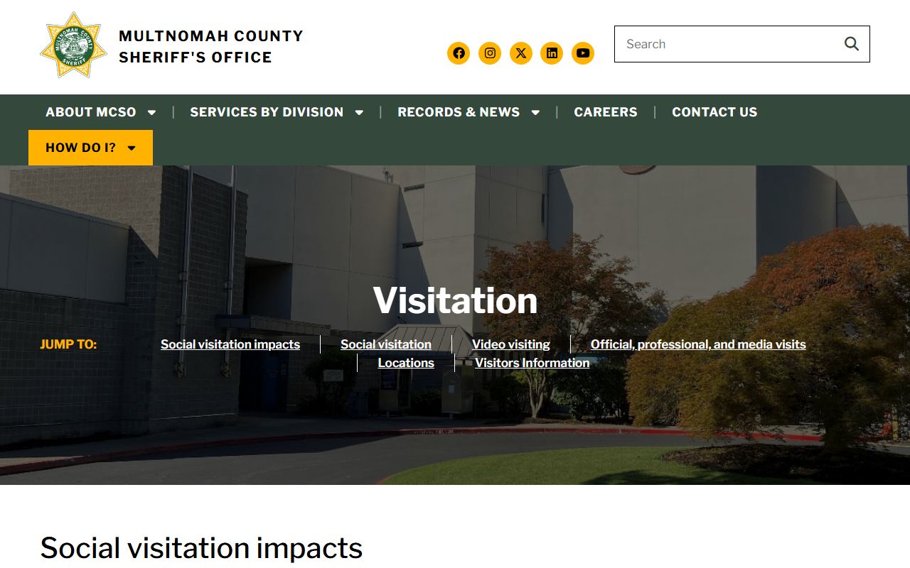 Multnomah County jail visitation rules page for inmate records