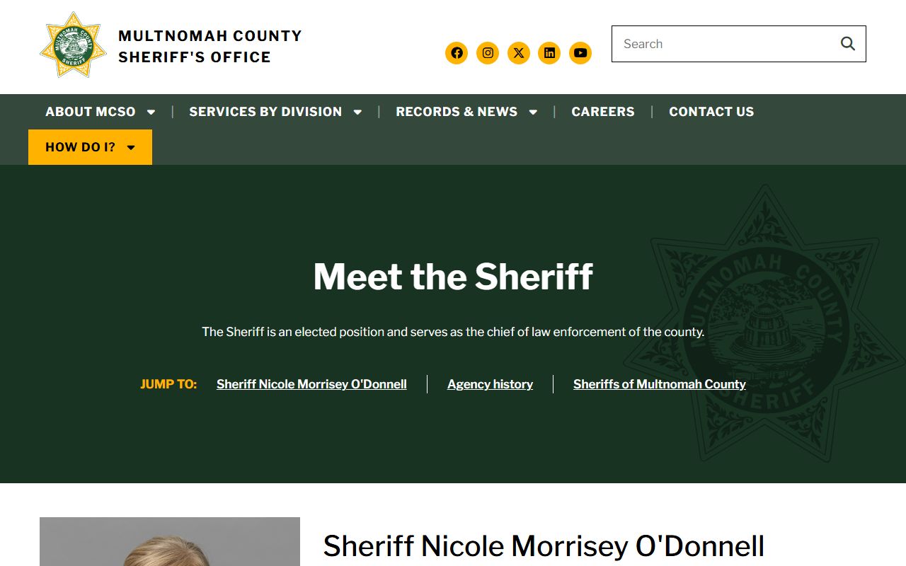 Multnomah County Sheriff biography page tied to inmate records