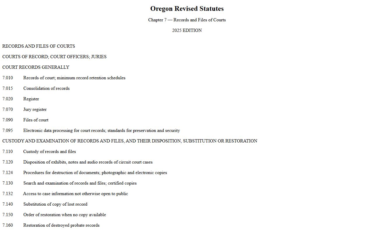 Oregon Revised Statutes Chapter 7 court records page for Multnomah County
