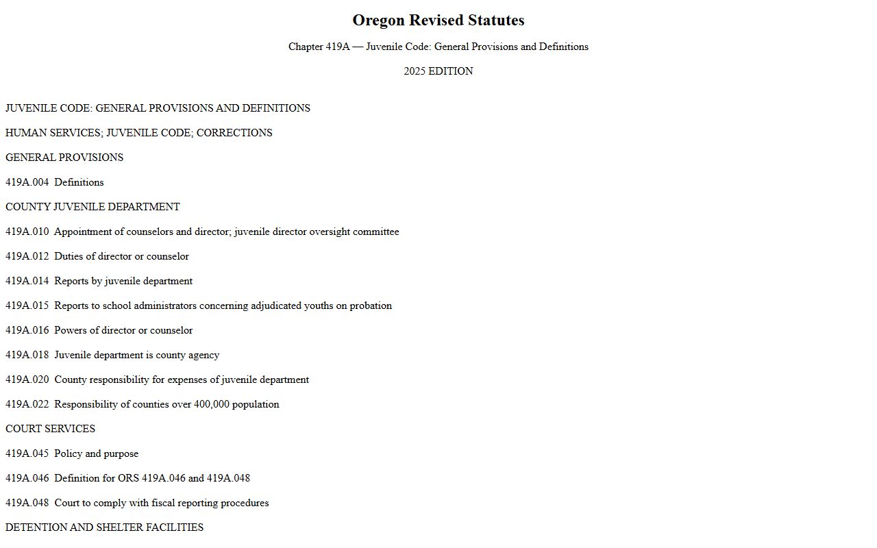 Oregon Revised Statutes Chapter 419A juvenile records page for Multnomah County