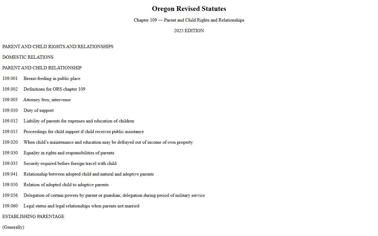 Oregon Revised Statutes Chapter 109 adoption records page for Multnomah County