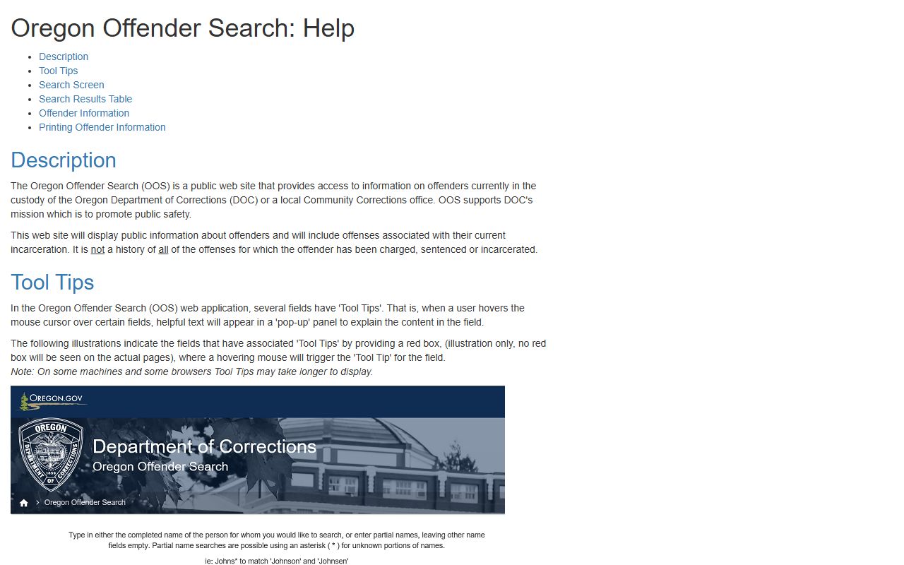 Oregon Offender Search help page for Multnomah County released inmates