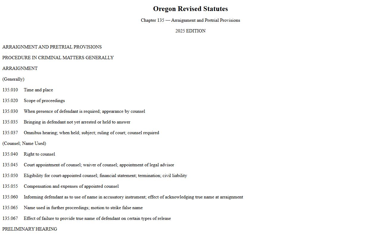 Oregon Revised Statutes Chapter 135 release page for Multnomah County traffic court records